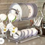 16 INCHES STAINLESS STEEL 2-LAYERS PLATE RACK WITH CUP AND SPOON HOLDER